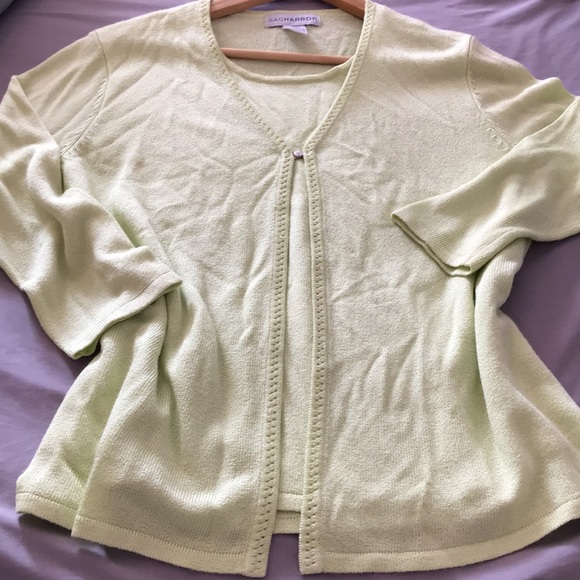 Vintage Sag Harbor Lime Green Shimmer Cami Sweater Duo One Piece, Size Medium - Picture 10 of 12